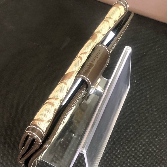 COACH Brown Monogram Silver Twist Lock Bifold Wallet with Contrasting Stitch - Picture 8 of 17